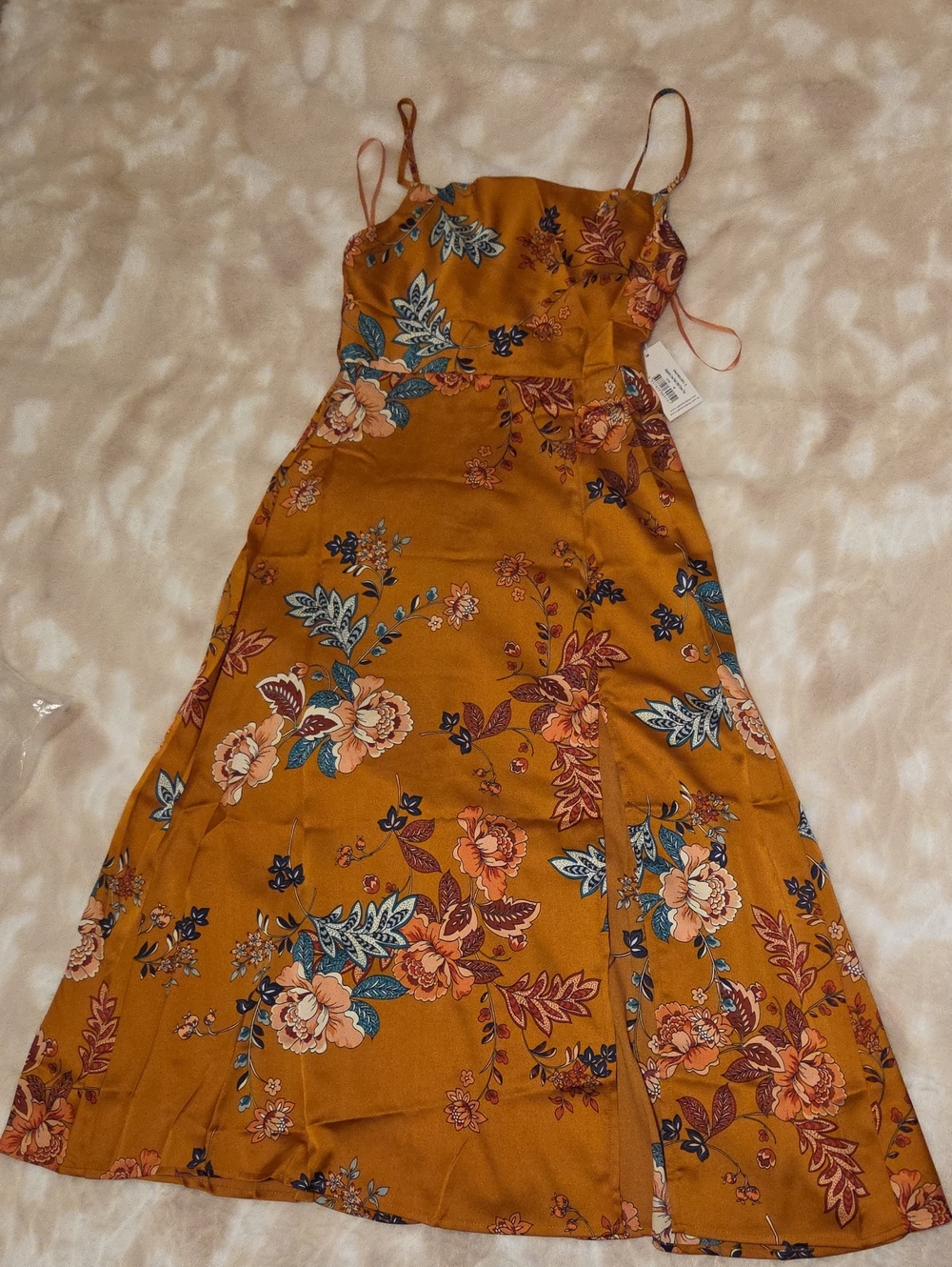 Petal & Pup Mustard Floral Midi Dress with Spaghetti Straps